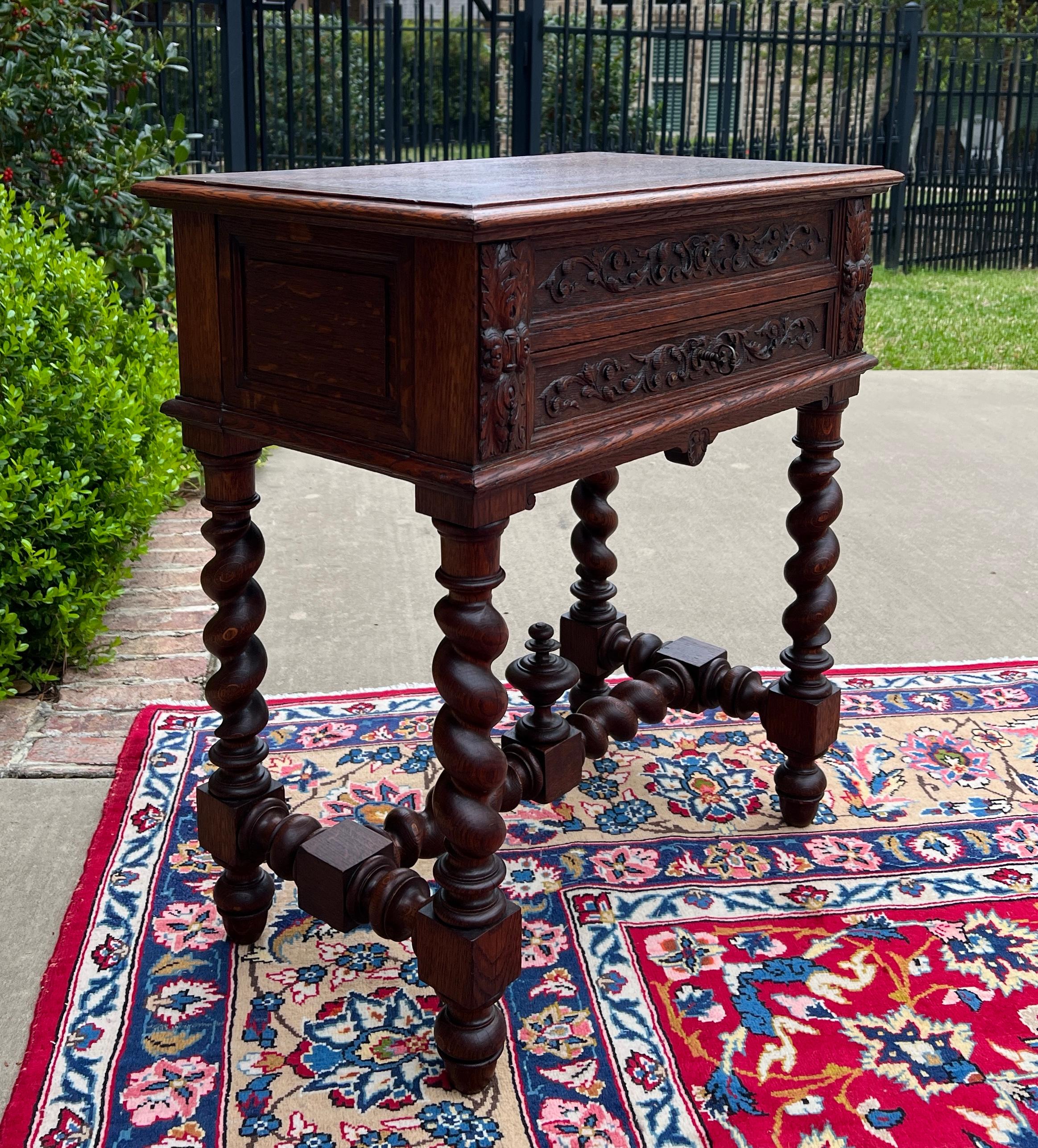 19th Century Antique French BARLEY TWIST Jewelry Chest Side End Table Sewing Box Oak 19thC For Sale
