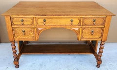 Antique French Barley Twist Oak & Cane Desk