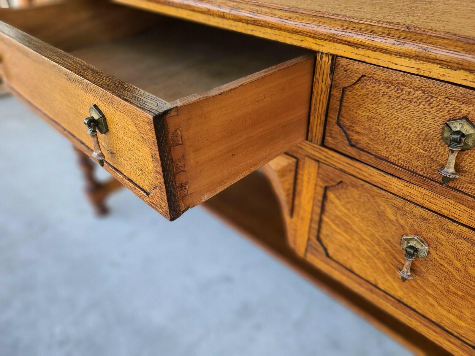 Antique French Barley Twist Oak & Cane Desk 3