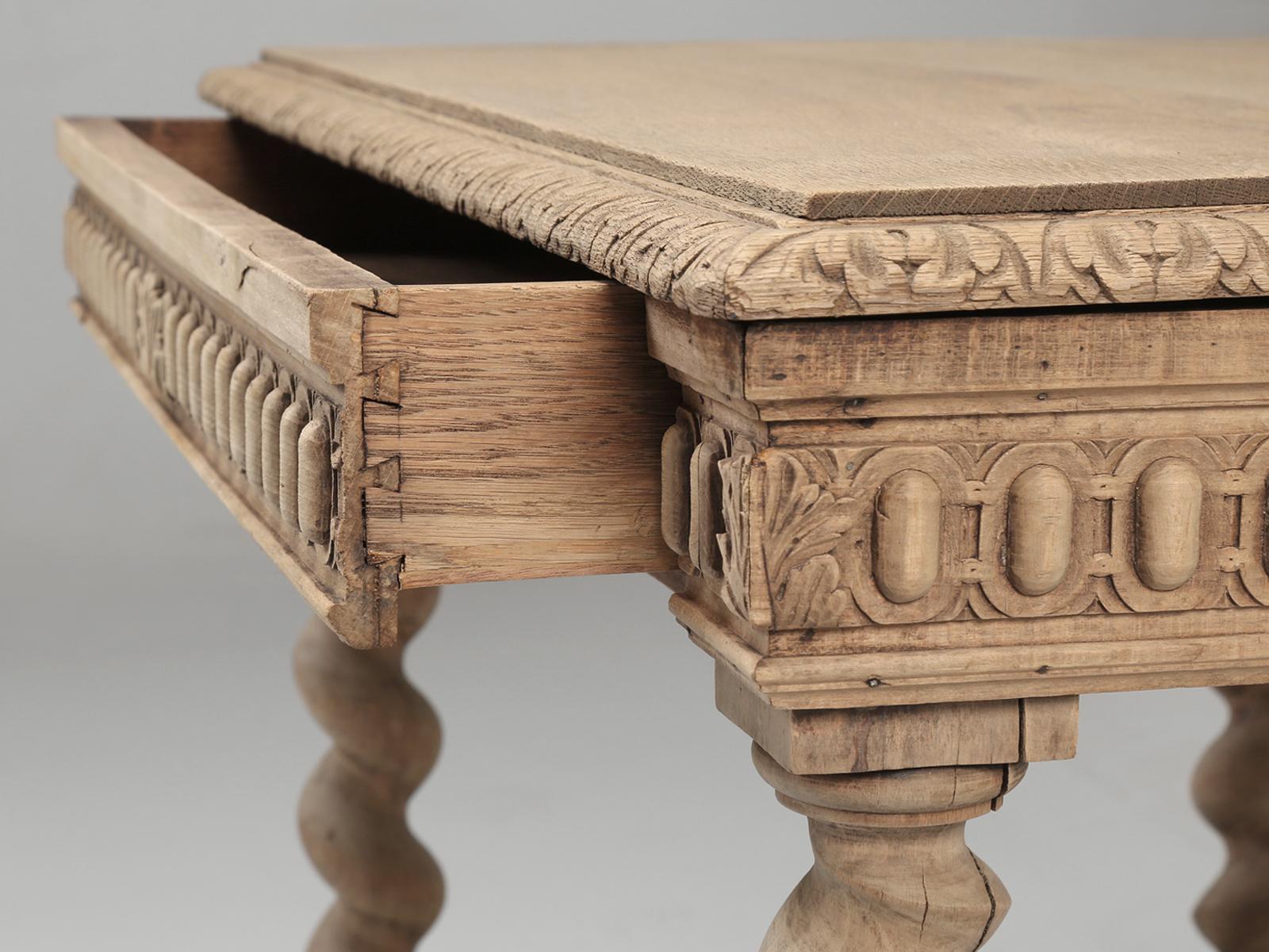 Hand-Crafted Antique French Barley Twist Oak Ladies Writing Desk, End Table or Side Table