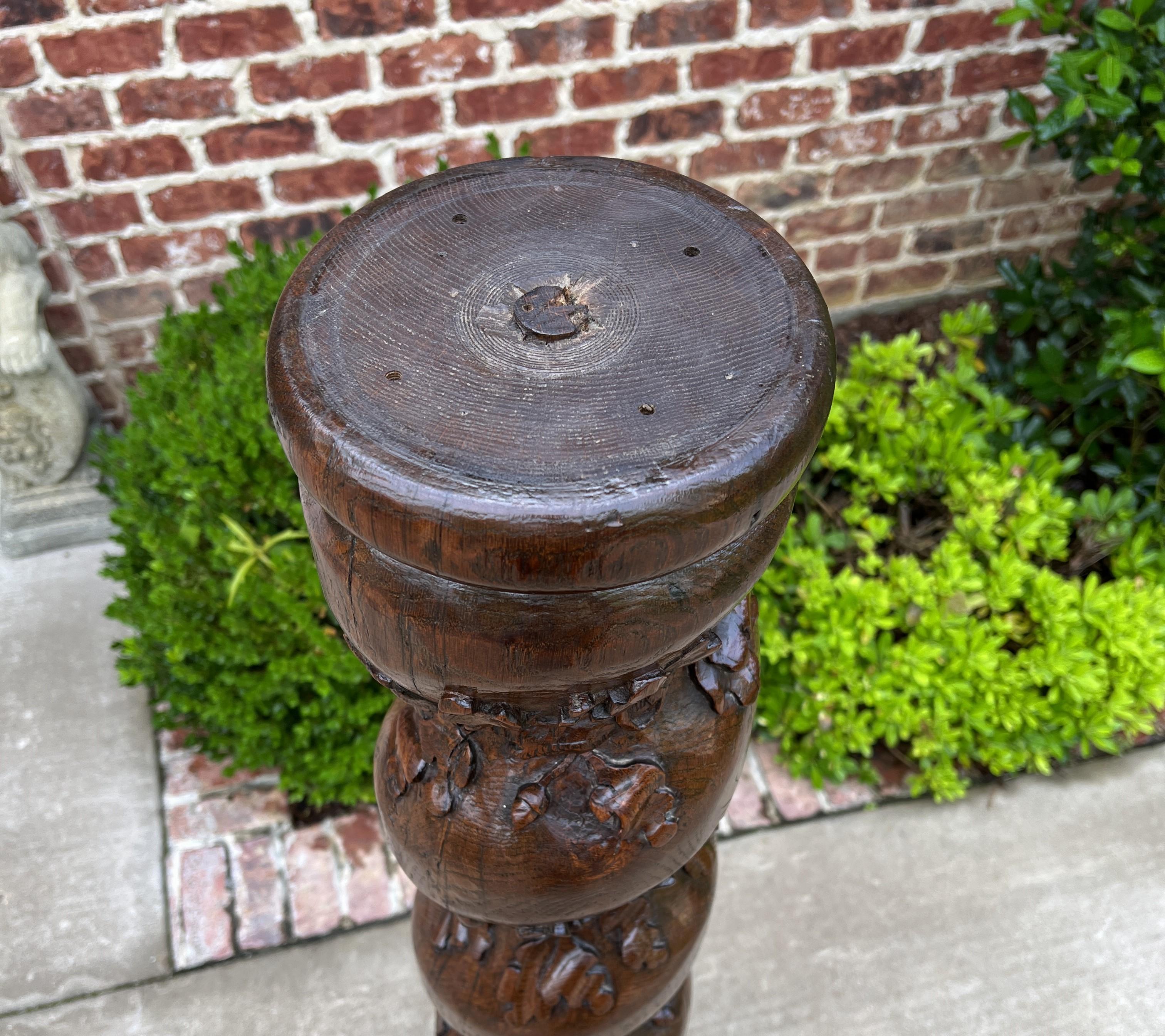 Antique French Barley Twist Pedestal Plant Stand Newell Post Grapevine Oak T For Sale 4