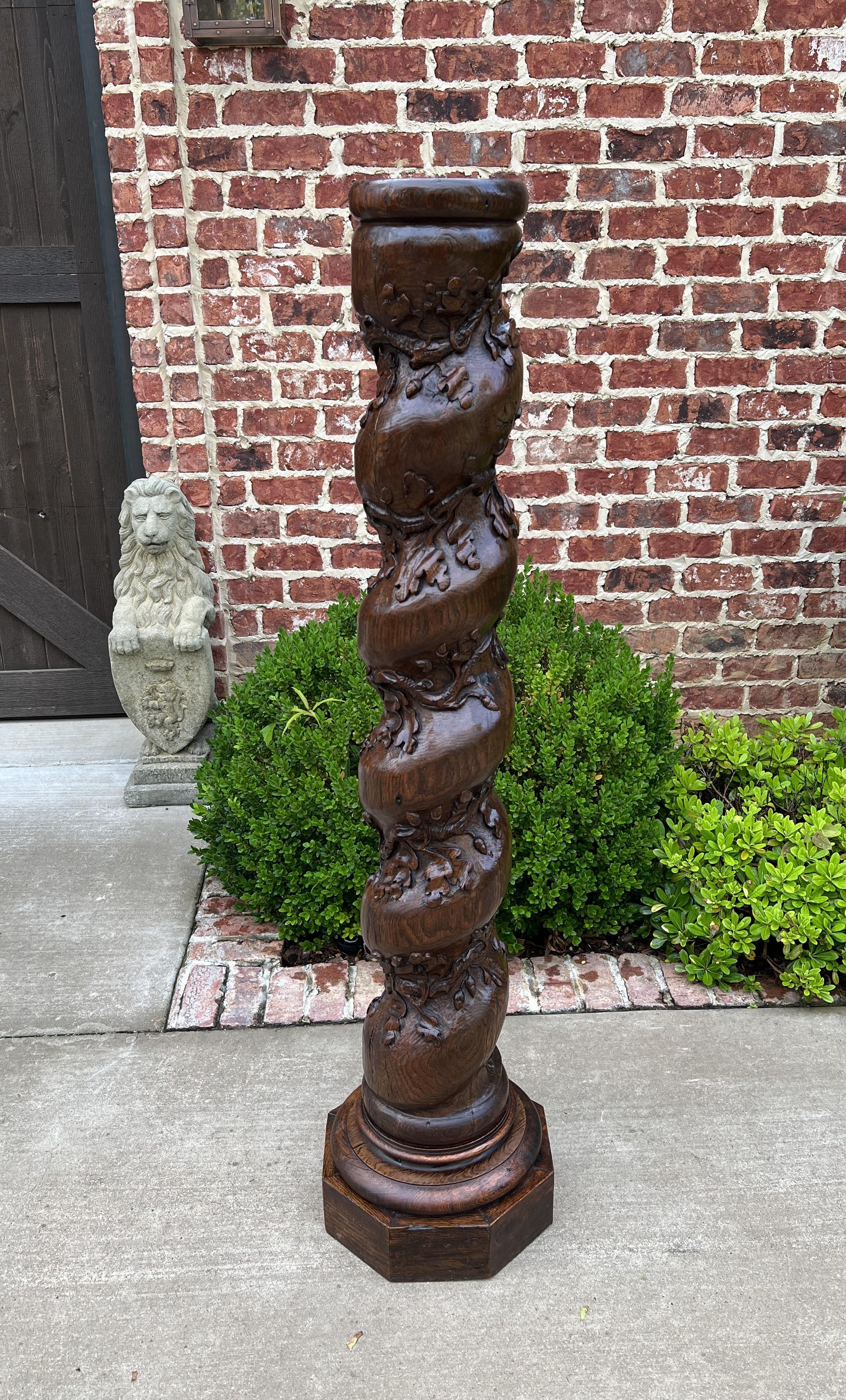 Antique French Barley Twist Pedestal Plant Stand Newell Post Grapevine Oak T For Sale 5