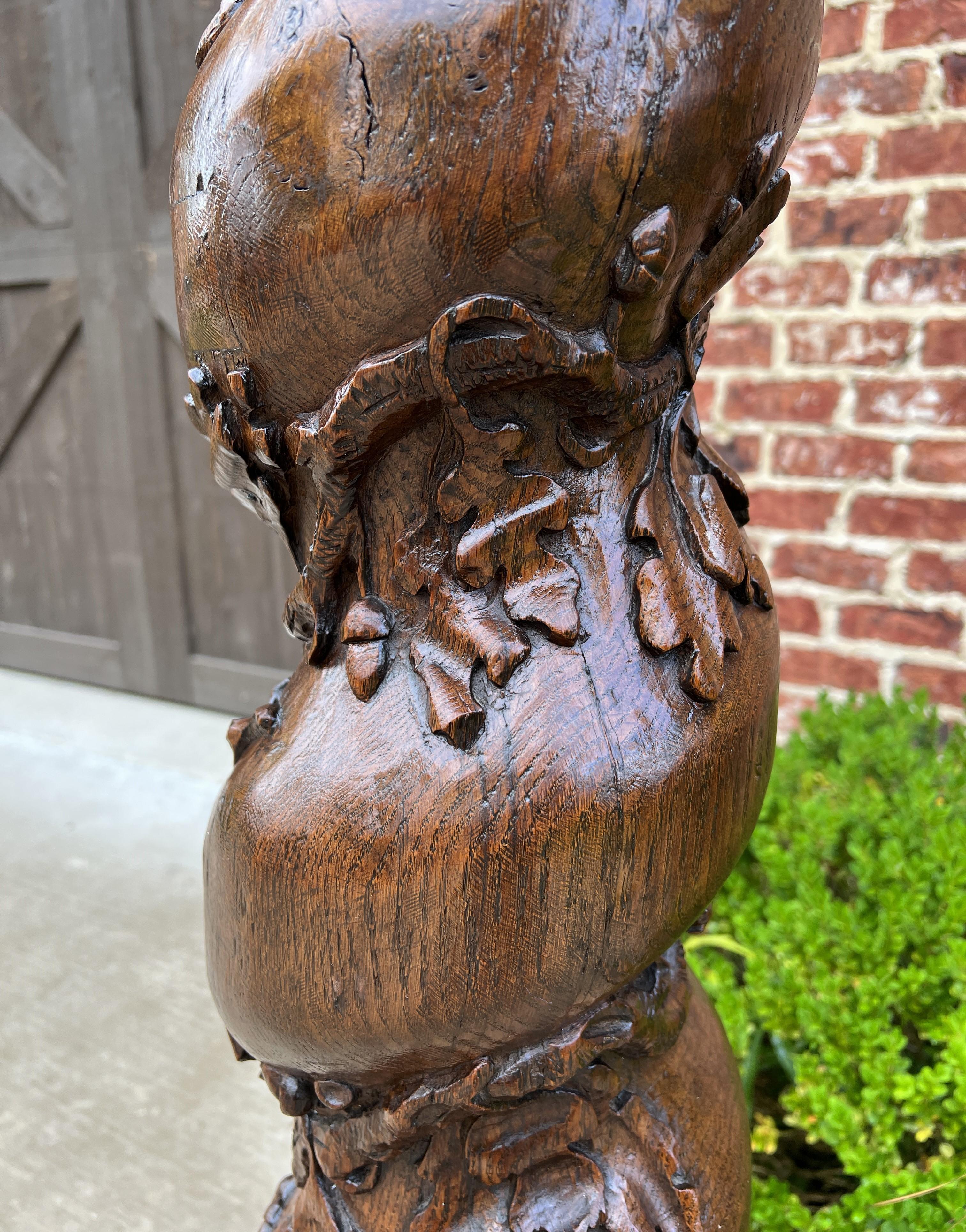 Carved Antique French Barley Twist Pedestal Plant Stand Newell Post Grapevine Oak T For Sale