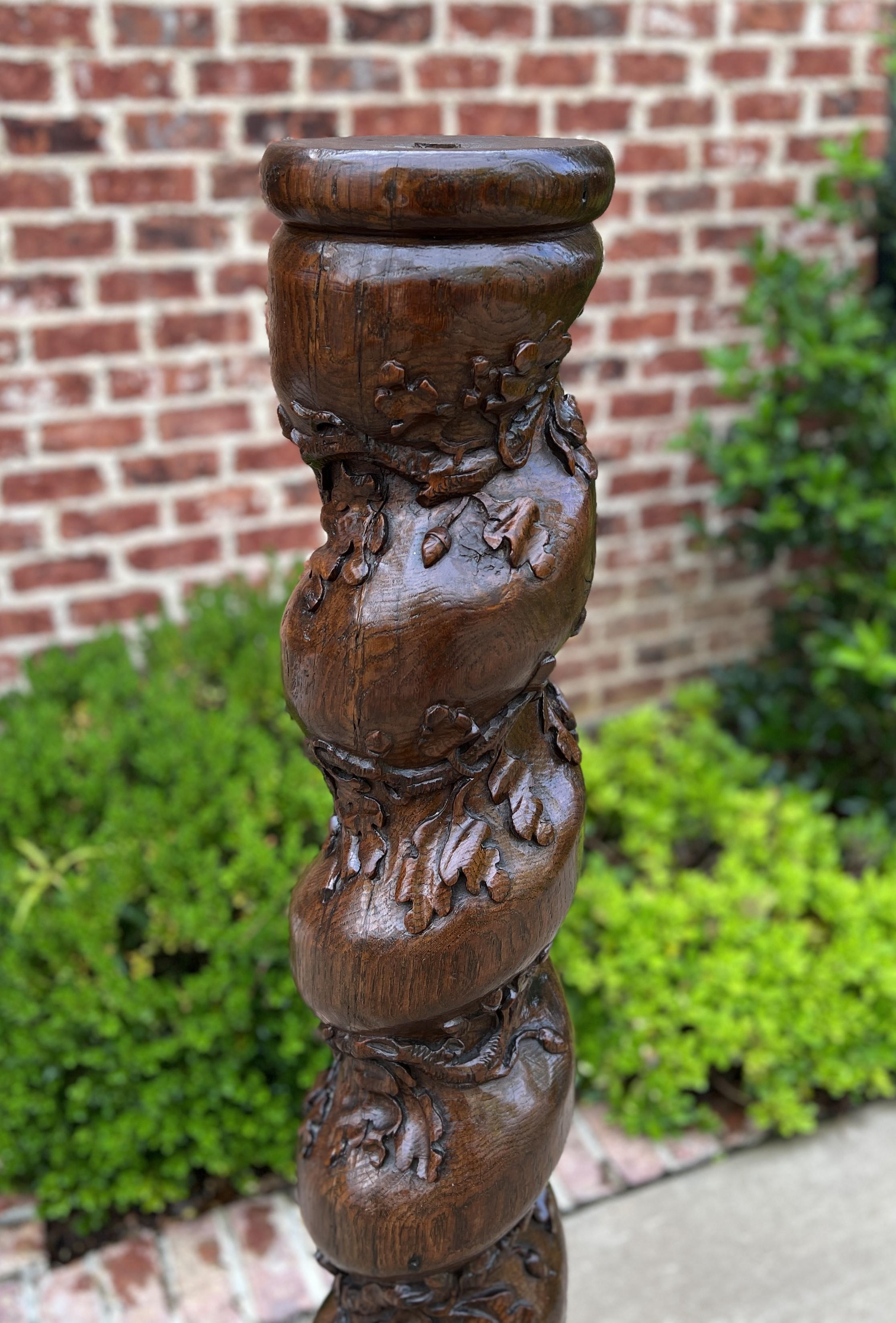 Antique French Barley Twist Pedestal Plant Stand Newell Post Grapevine Oak T For Sale 3
