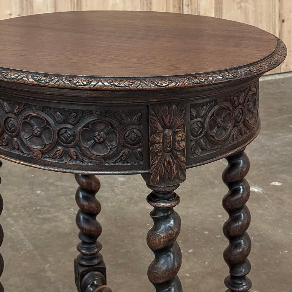 Ancienne table d'extrémité ronde française de style Barley Twist en vente 2