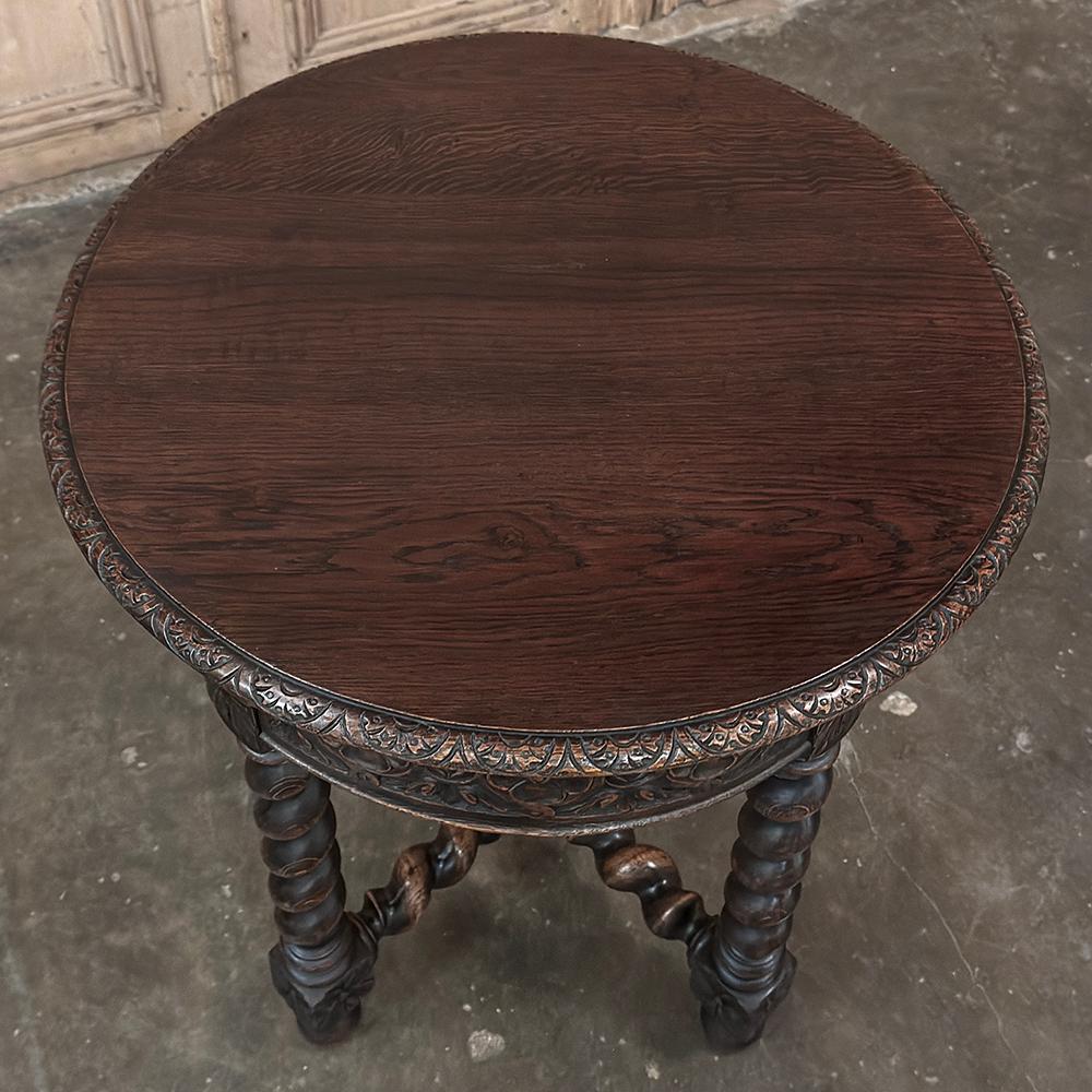 Ancienne table d'extrémité ronde française de style Barley Twist en vente 8