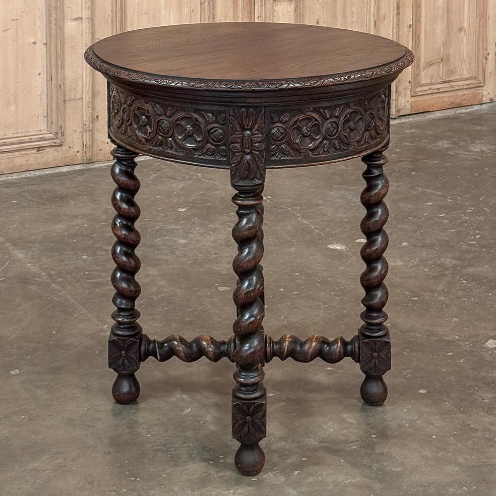 Fait main Ancienne table d'extrémité ronde française de style Barley Twist en vente