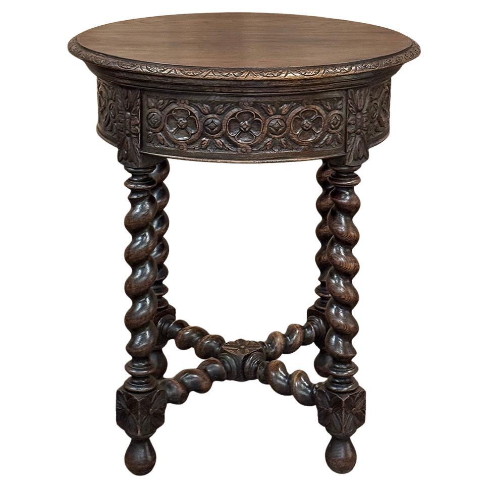 Antique French Barley Twist Round End Table