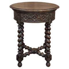 Antique French Barley Twist Round End Table