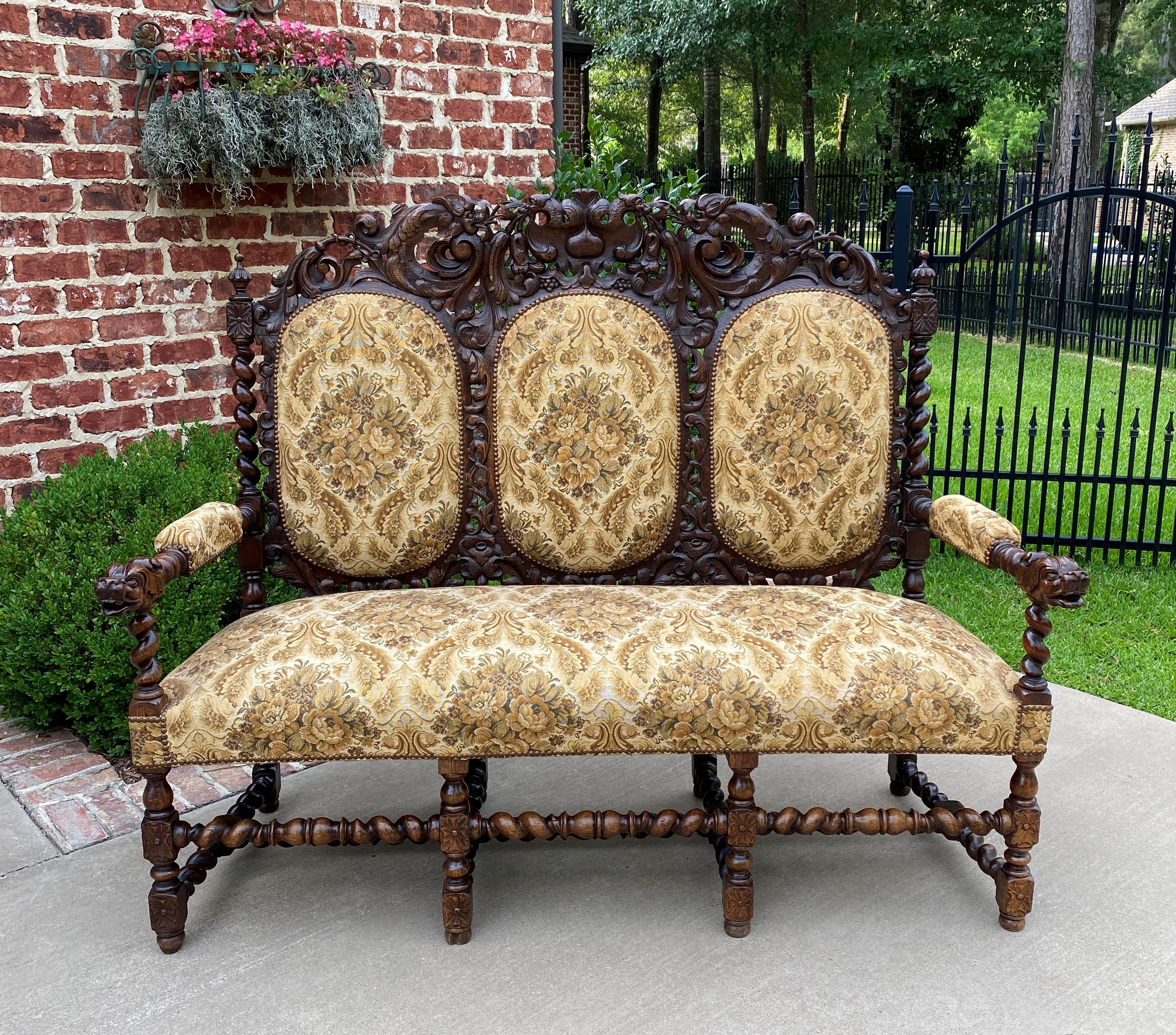 Upholstery Antique French Barley Twist Sofa Settee Bench Loveseat Oak Dogs Upholstered