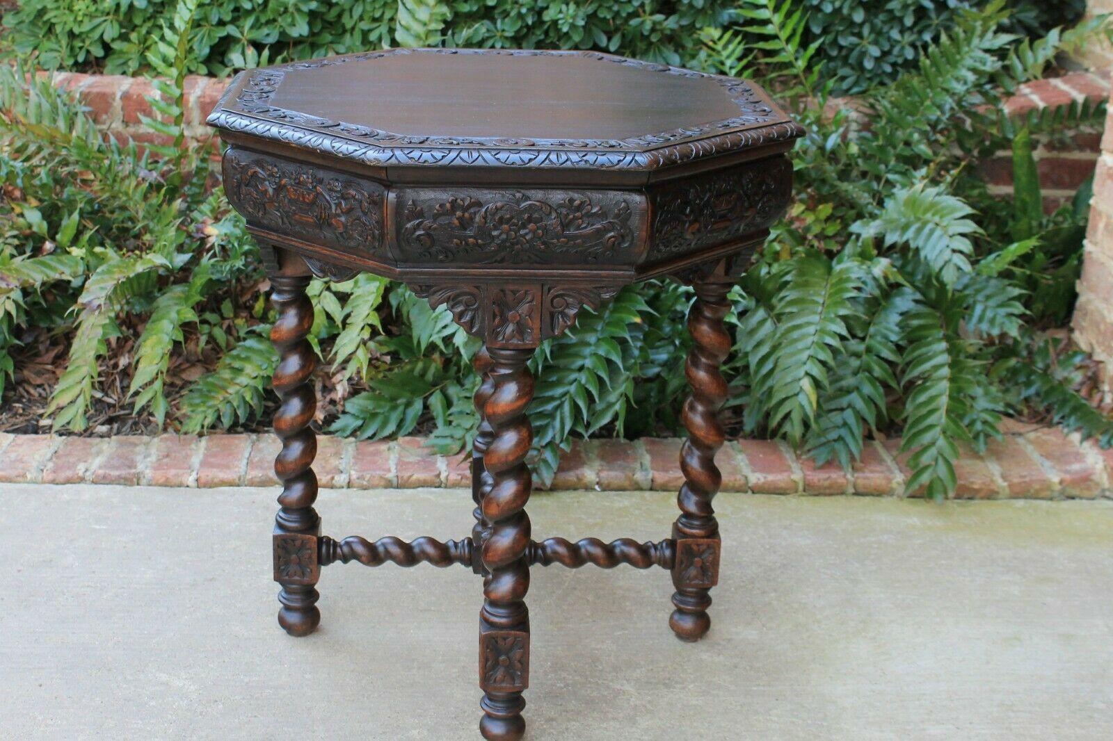 Antique French Barley Twist Table Entry Center Parlor Octagon Library Oak Table 5