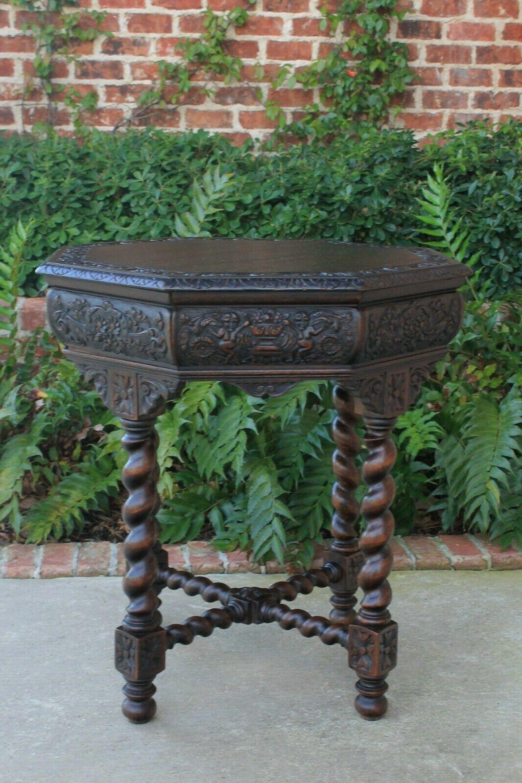 Highly Carved Late 19th Century Antique French Oak Octagonal Barley Twist Entry, Hall, Sofa, Center, Parlor or End Table ~~Victorian Era Renaissance Revival~~c. 1890s

These versatile tables were very popular in late Victorian era French country