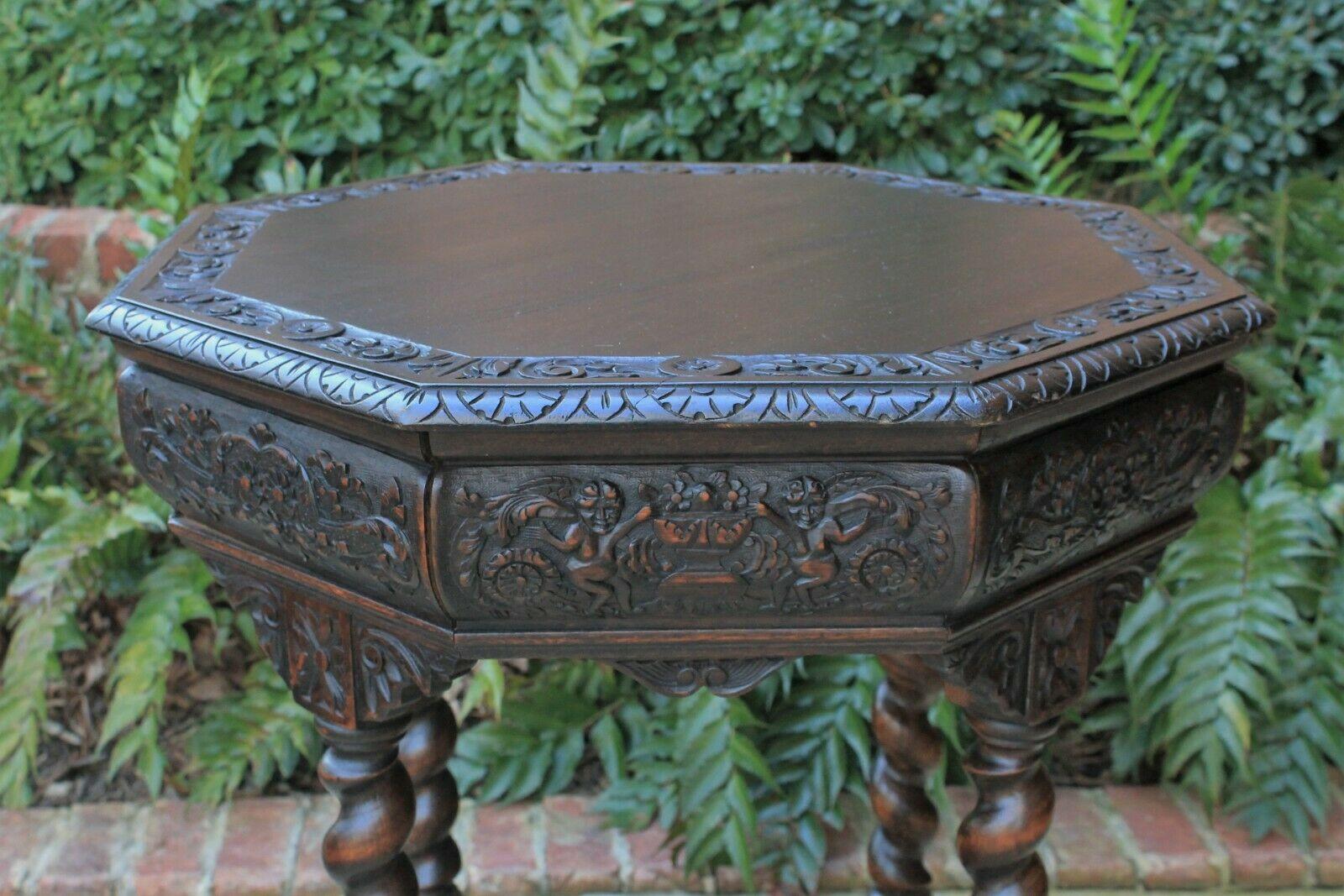 Renaissance Revival Antique French Barley Twist Table Entry Center Parlor Octagon Library Oak Table