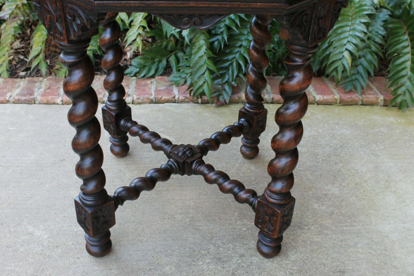 Carved Antique French Barley Twist Table Entry Center Parlor Octagon Library Oak Table