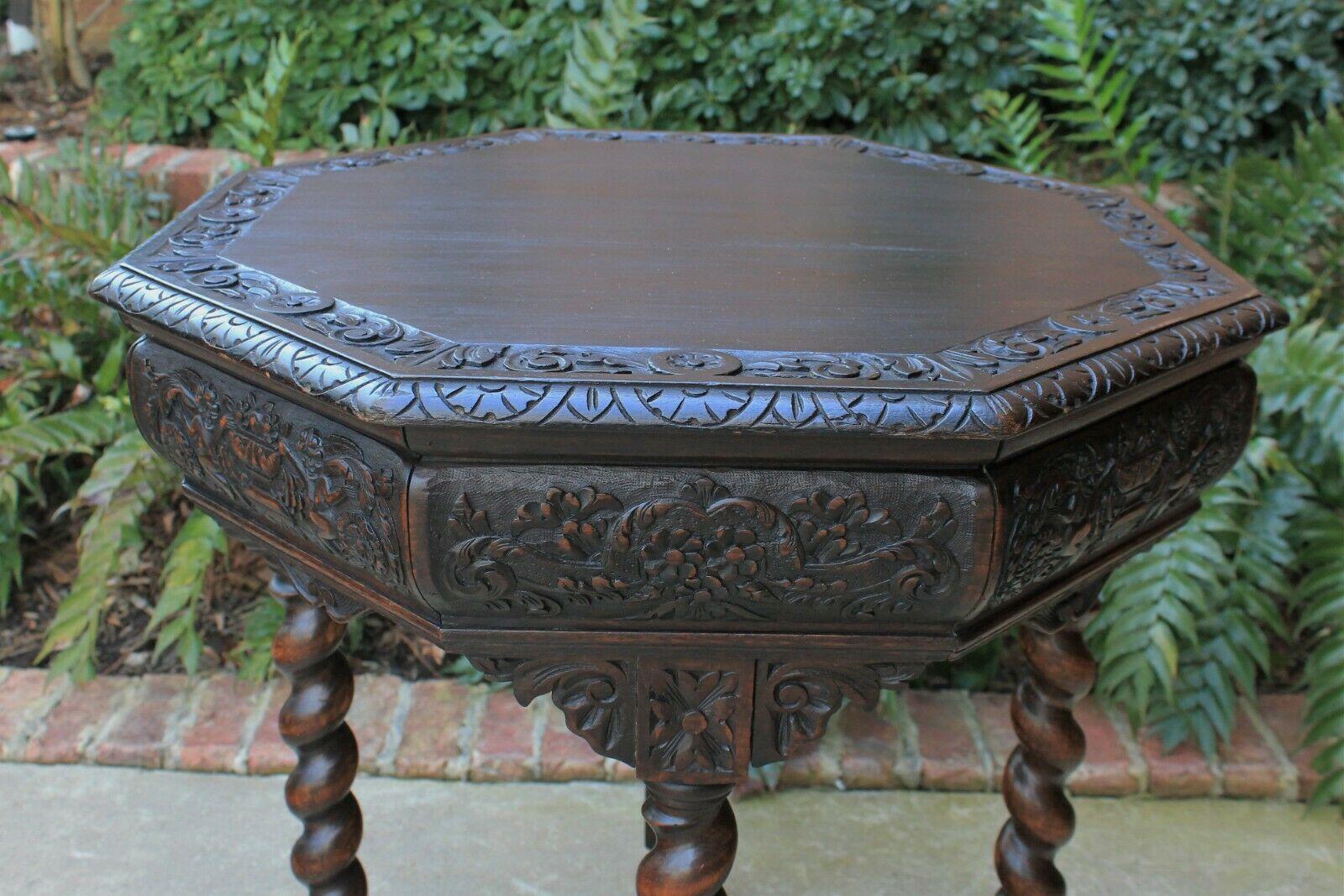 19th Century Antique French Barley Twist Table Entry Center Parlor Octagon Library Oak Table