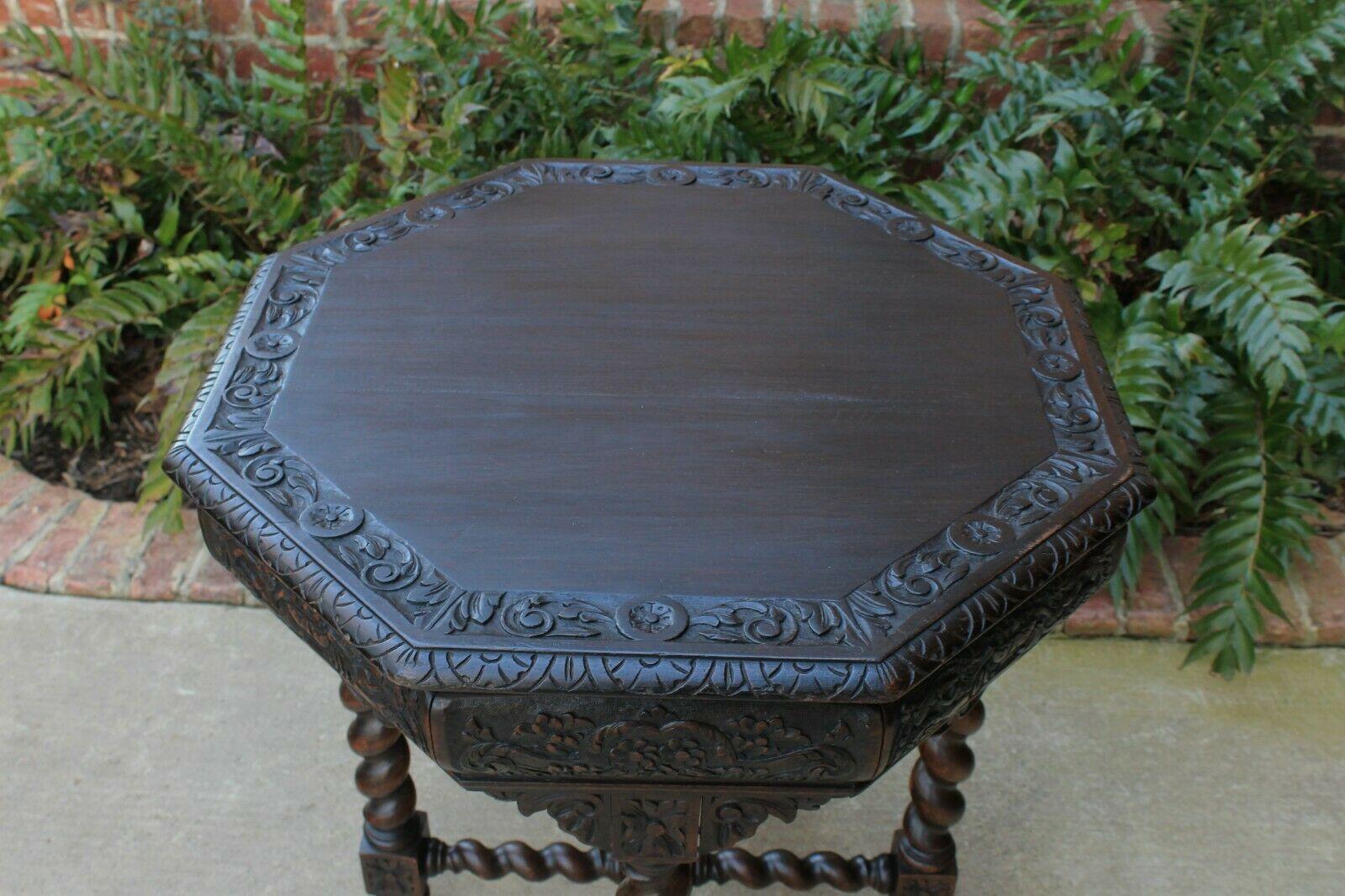 Antique French Barley Twist Table Entry Center Parlor Octagon Library Oak Table 1