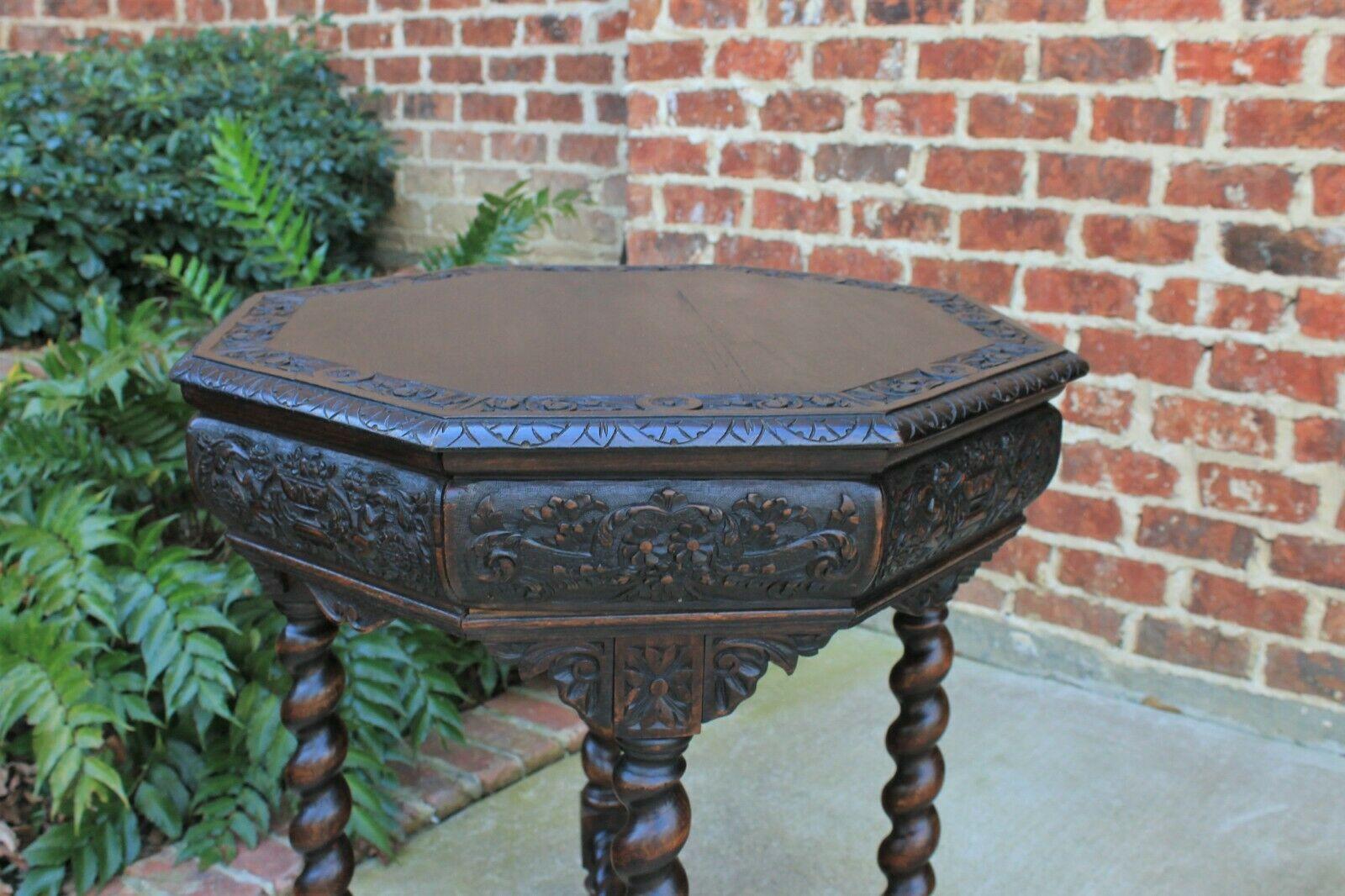 Antique French Barley Twist Table Entry Center Parlor Octagon Library Oak Table 3