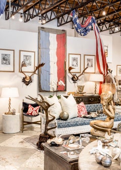 Large Antique French Barn Door with Flag of France Painting