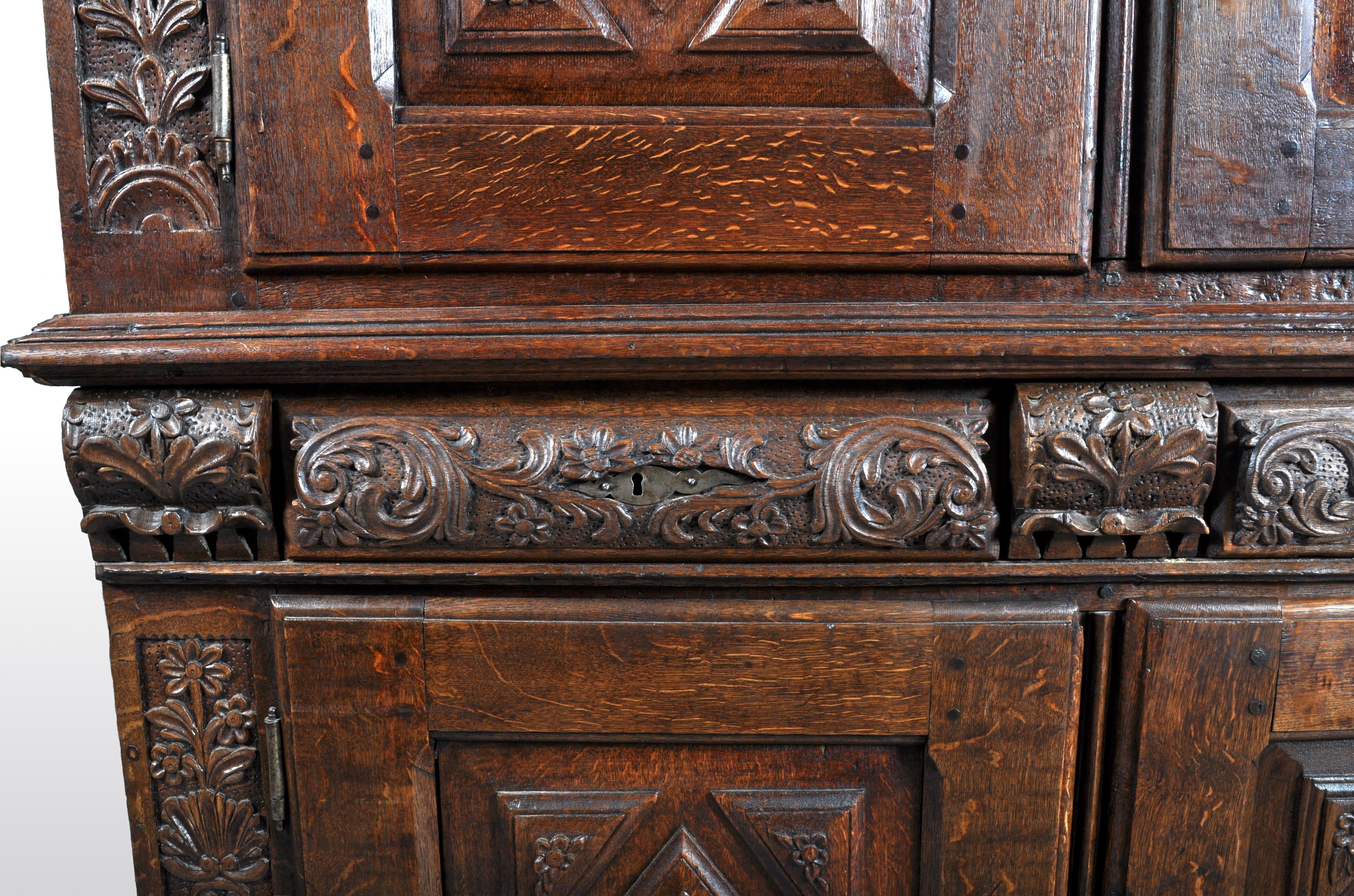 Antique French Baroque Carved Oak Court Cabinet, circa 1750 5