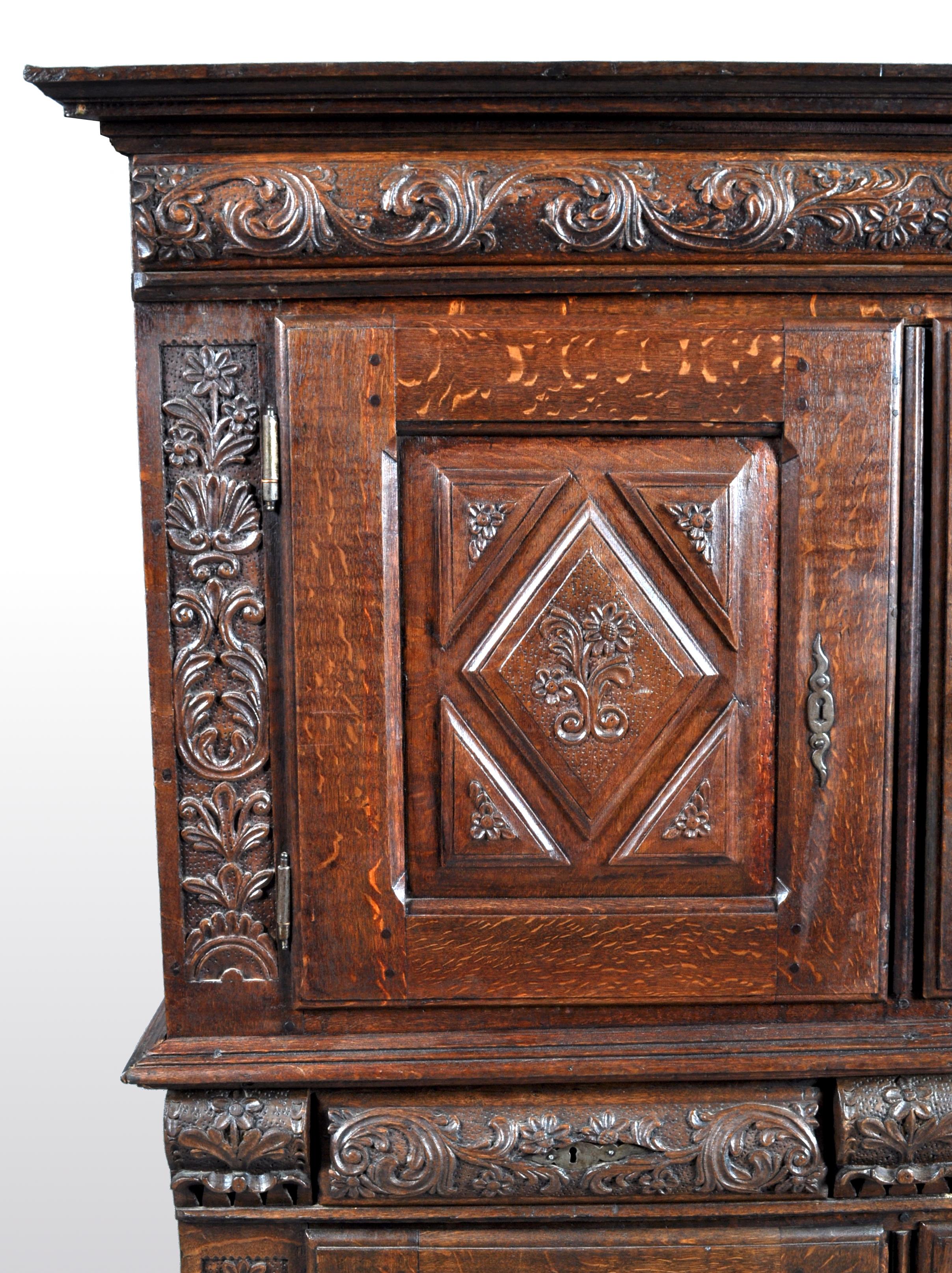 Antique French Baroque Carved Oak Court Cabinet, circa 1750 3