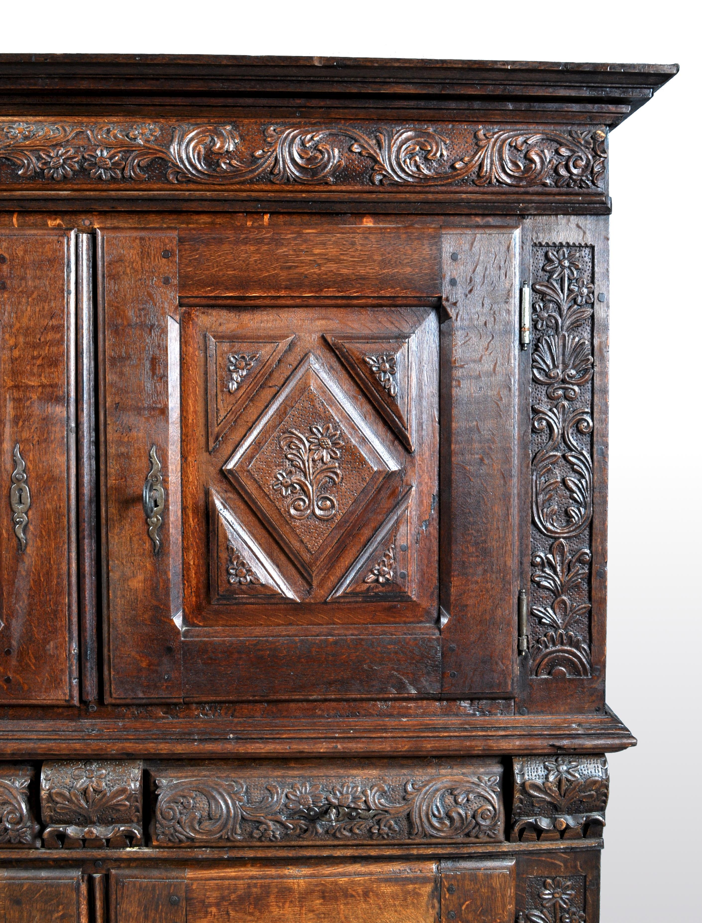 Antique French Baroque Carved Oak Court Cabinet, circa 1750 4