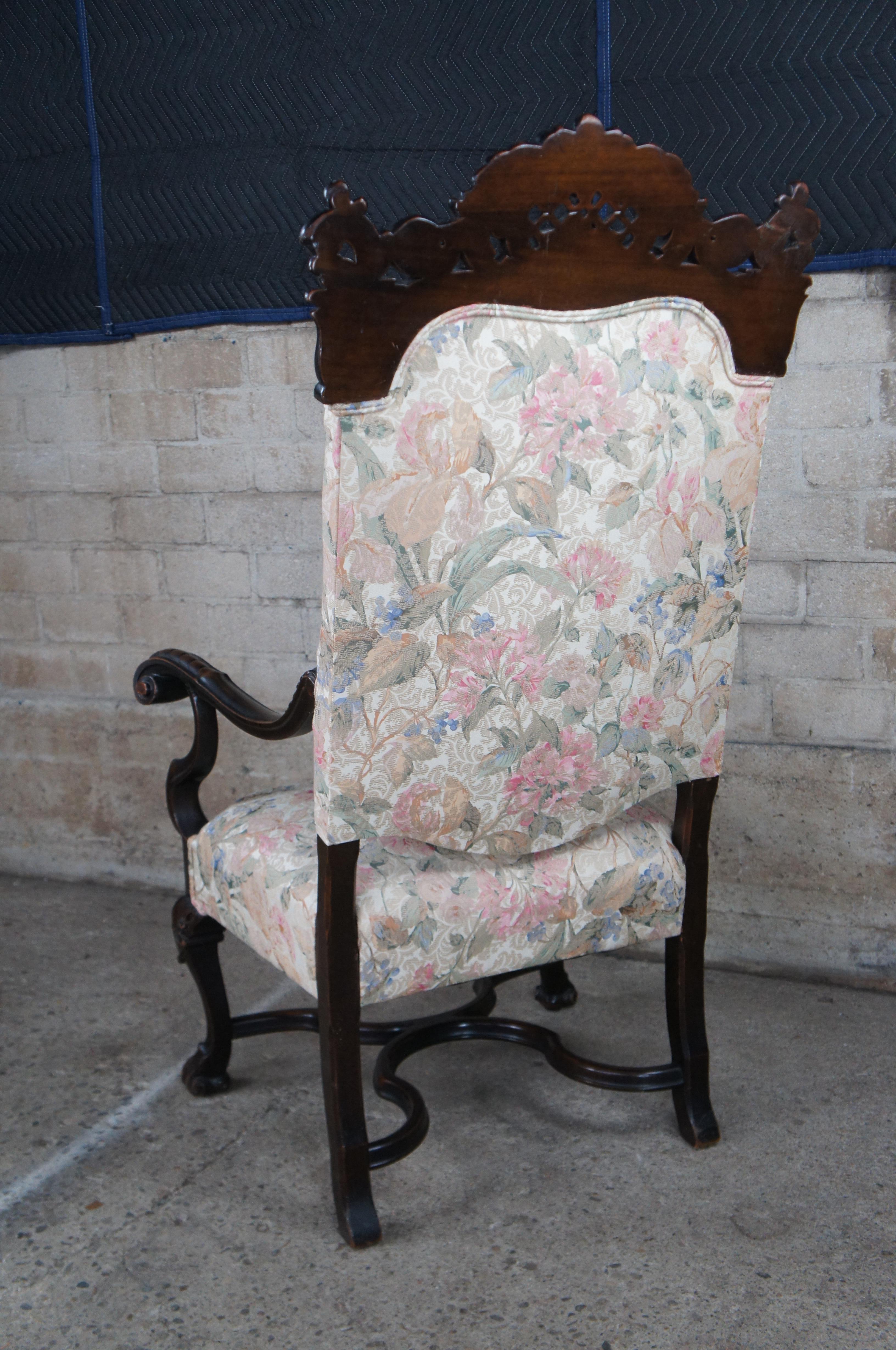 Antique French Baroque Carved Walnut Upholstered Throne Arm Chair For Sale 5