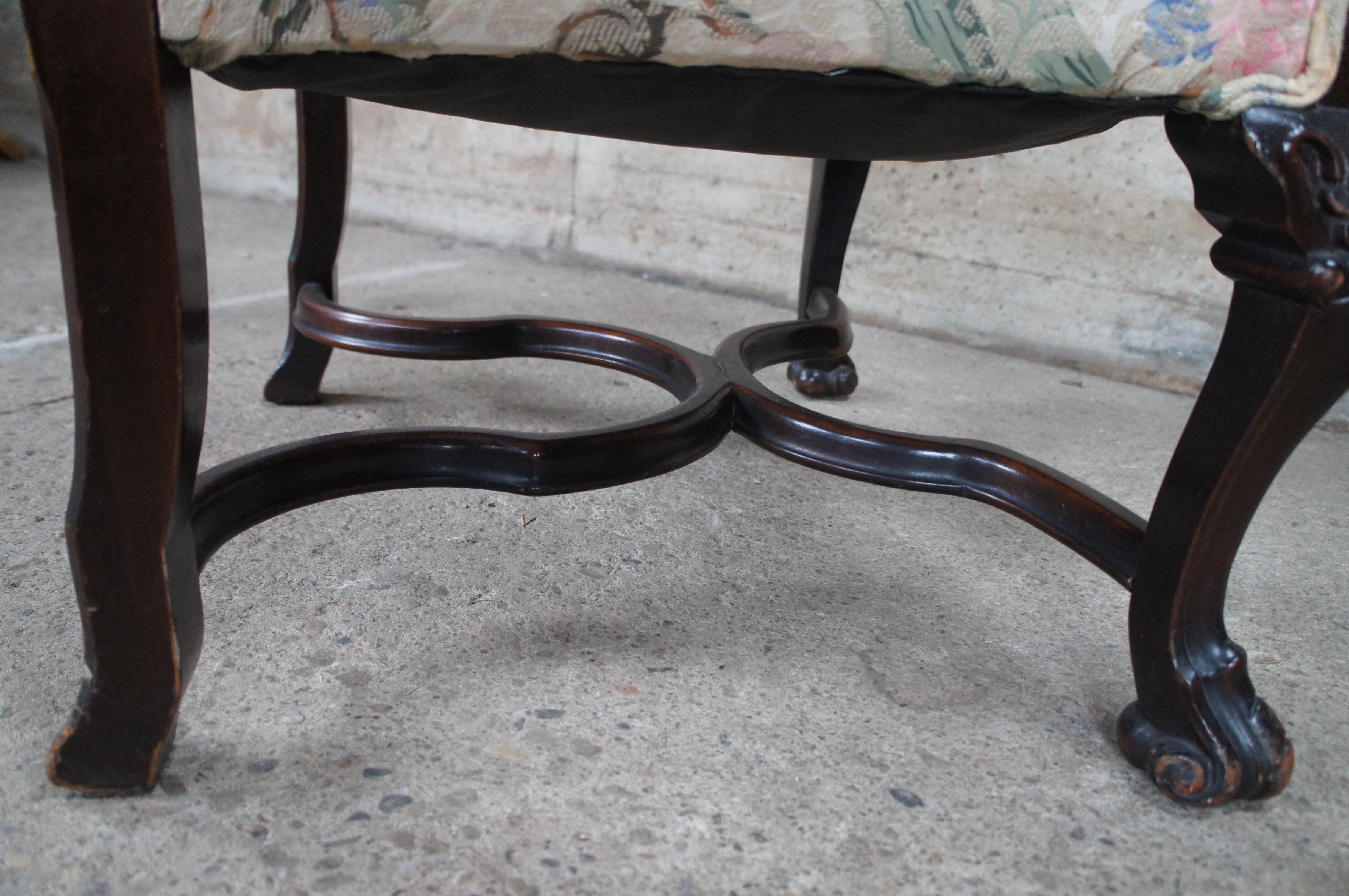 Antique French Baroque Carved Walnut Upholstered Throne Arm Chair For Sale 7