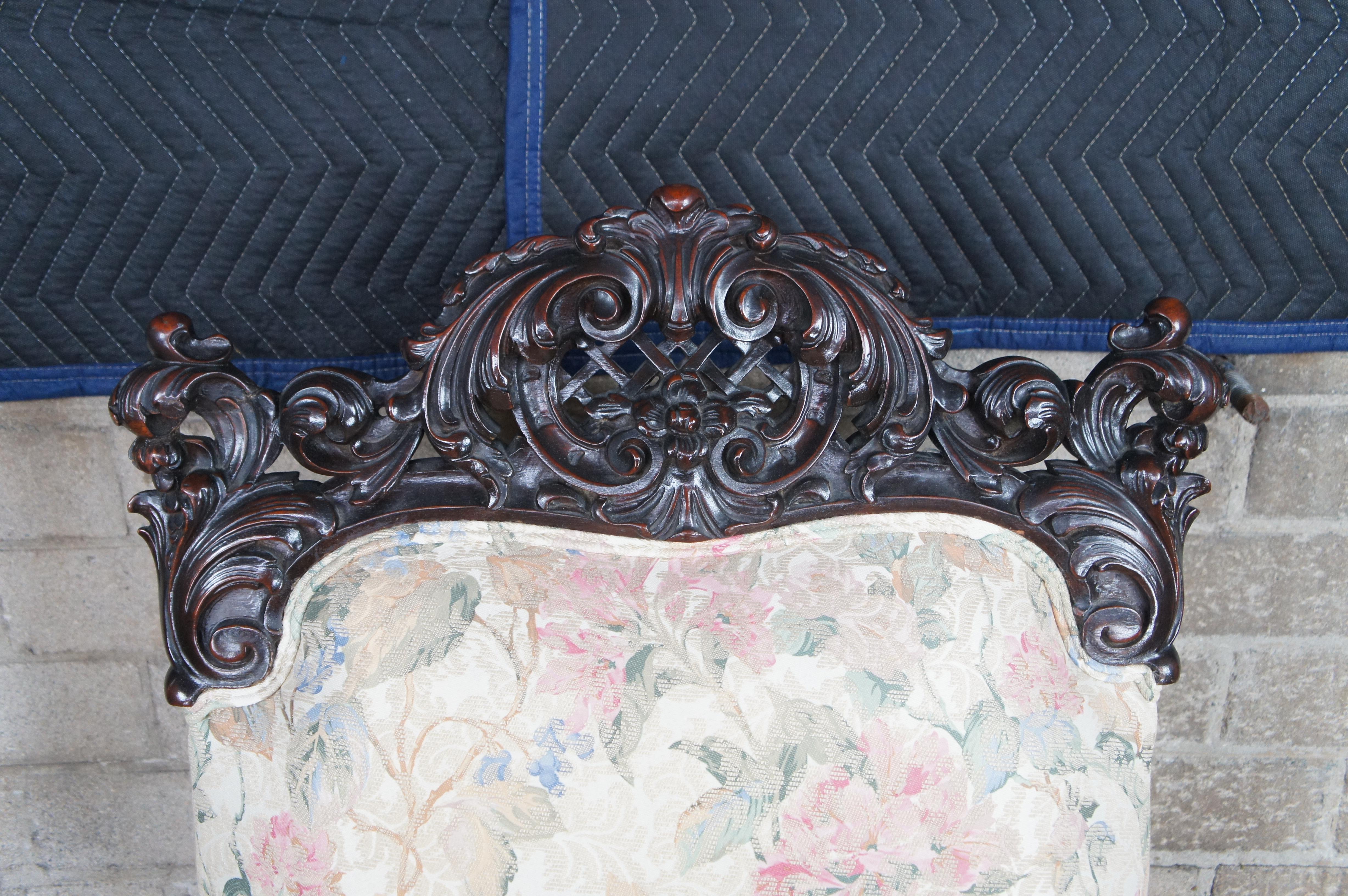 20th Century Antique French Baroque Carved Walnut Upholstered Throne Arm Chair For Sale