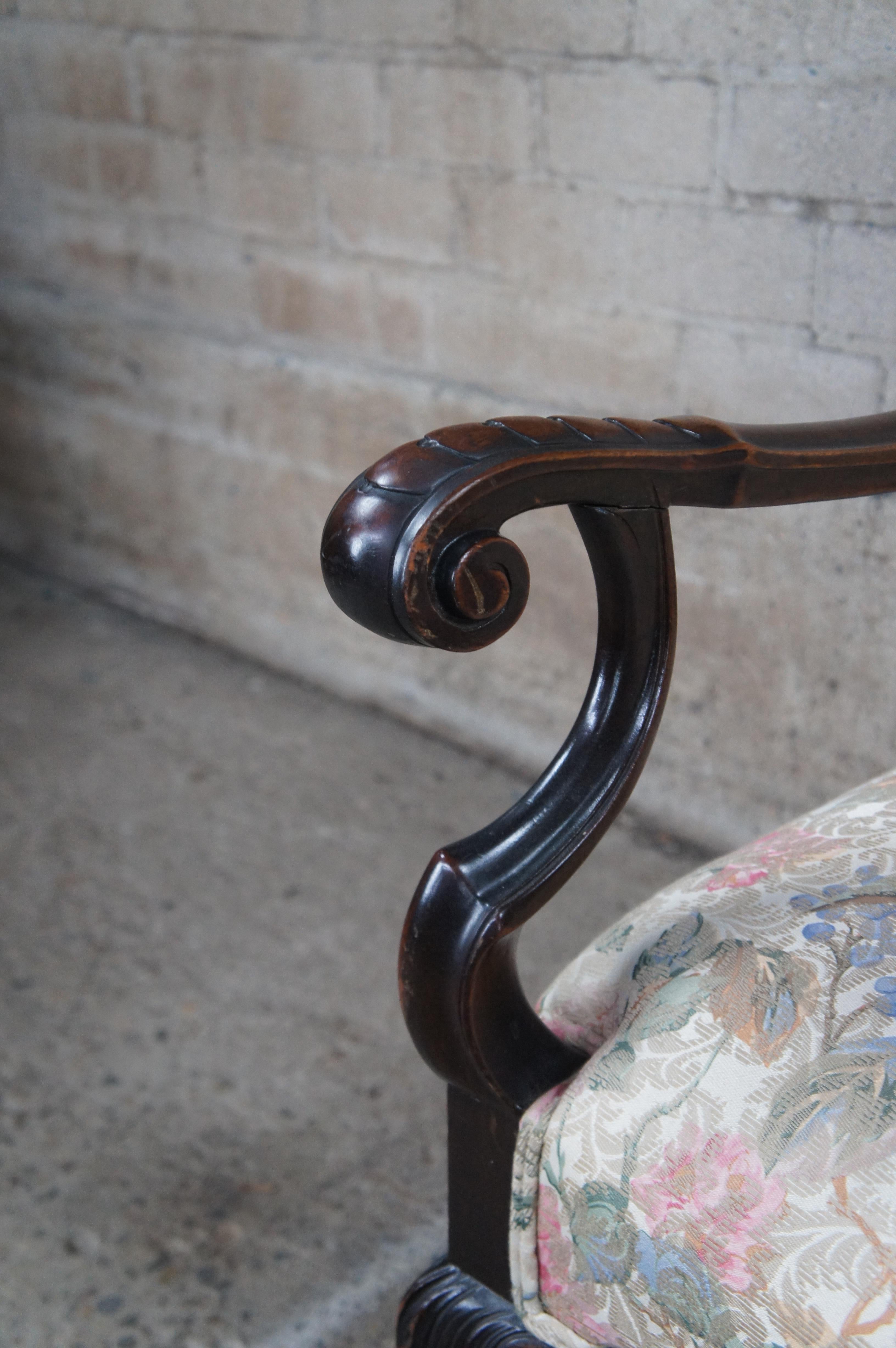 Antique French Baroque Carved Walnut Upholstered Throne Arm Chair For Sale 1