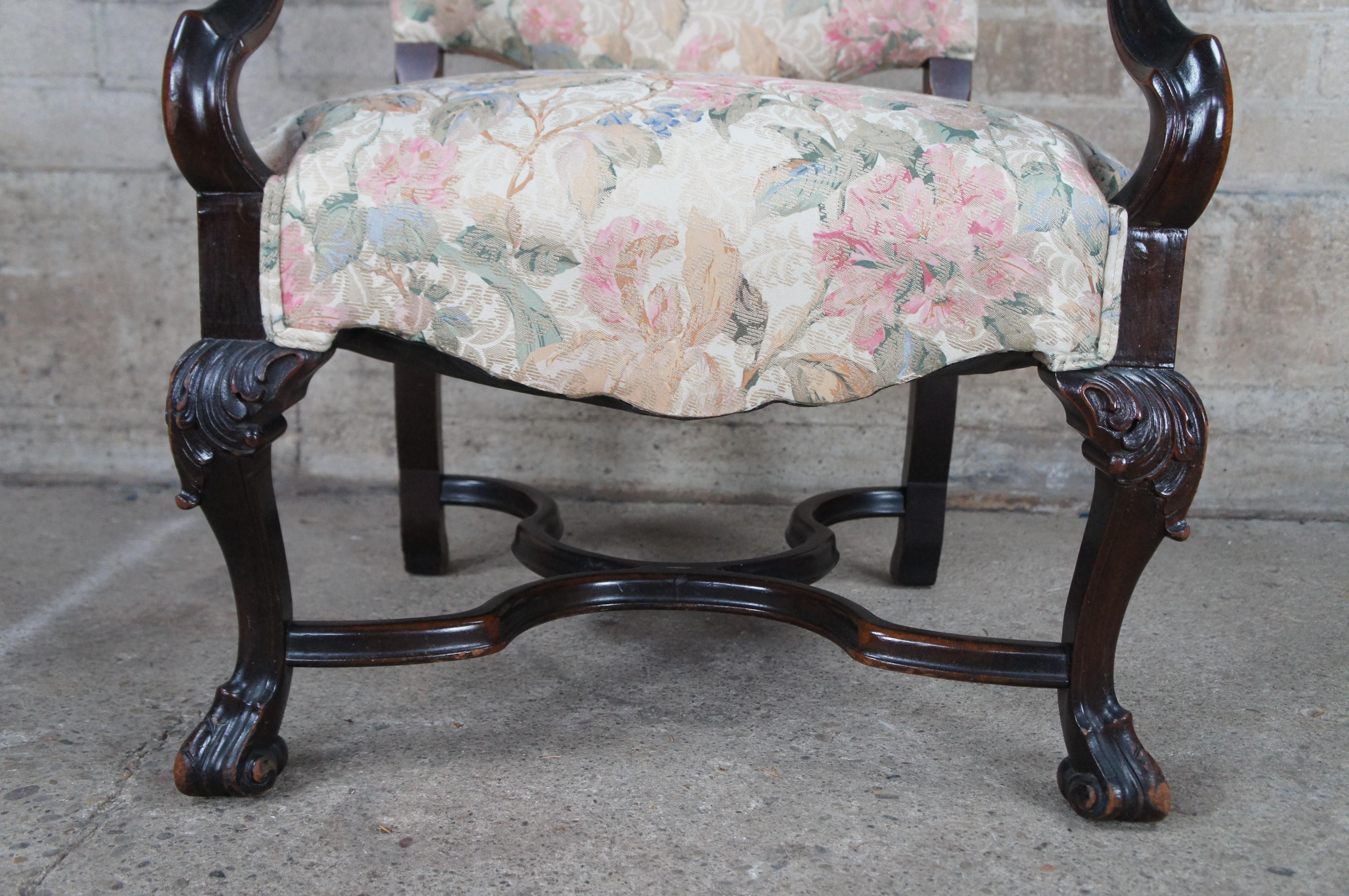 Antique French Baroque Carved Walnut Upholstered Throne Arm Chair For Sale 2