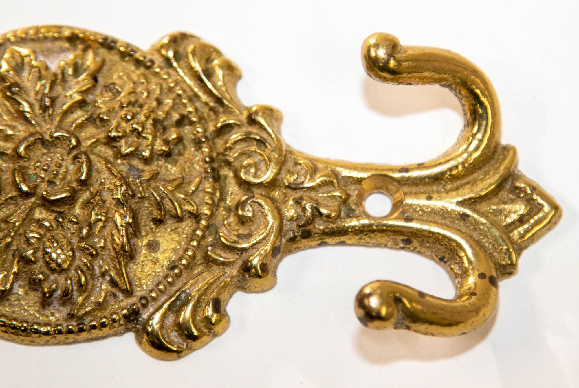 Antique French Baroque Cast Brass Floral Wall Hook Decor 5