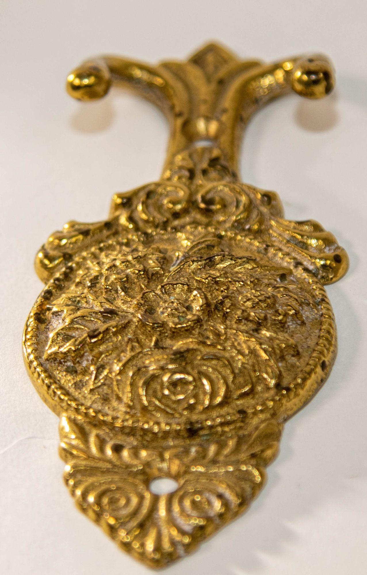 Antique French Baroque Cast Brass Floral Wall Hook Decor 2