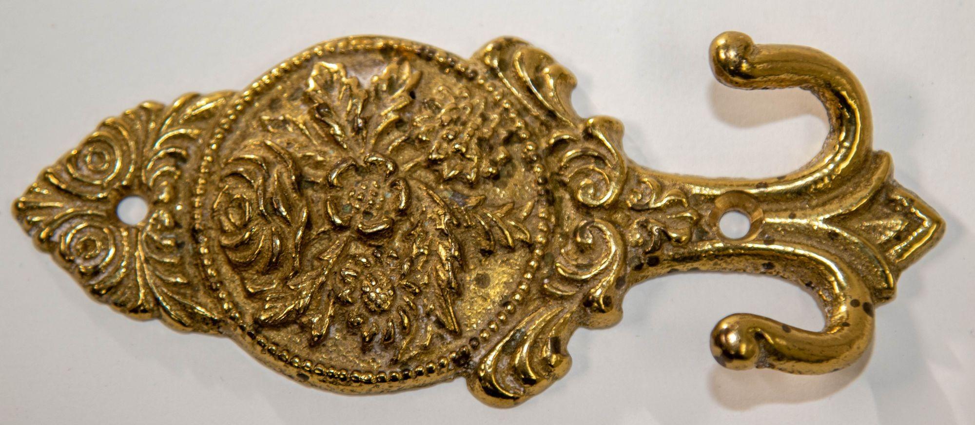 Antique French Baroque Cast Brass Floral Wall Hook Decor 3
