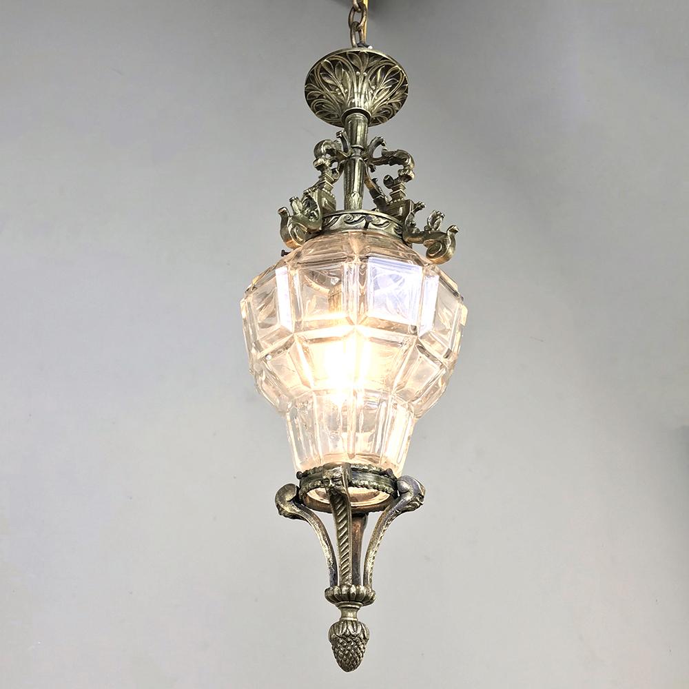 Louis XIV Antique French Baroque Crystal & Bronze Lantern Chandelier