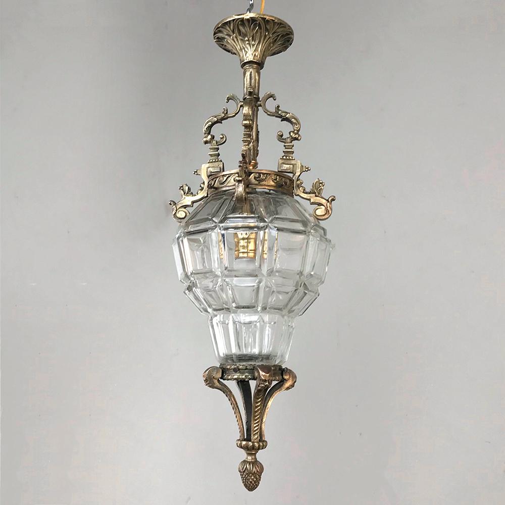 Hand-Crafted Antique French Baroque Crystal & Bronze Lantern Chandelier