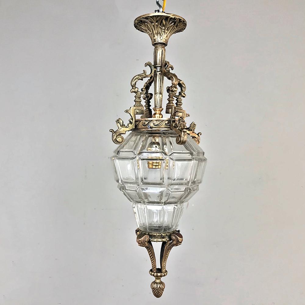 Antique French Baroque Crystal & Bronze Lantern Chandelier In Good Condition In Dallas, TX