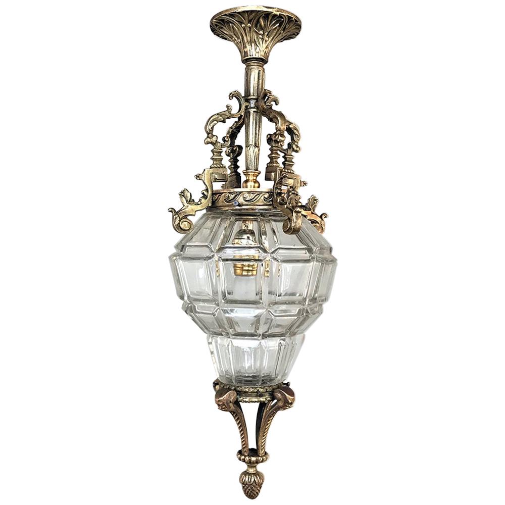 Antique French Baroque Crystal & Bronze Lantern Chandelier