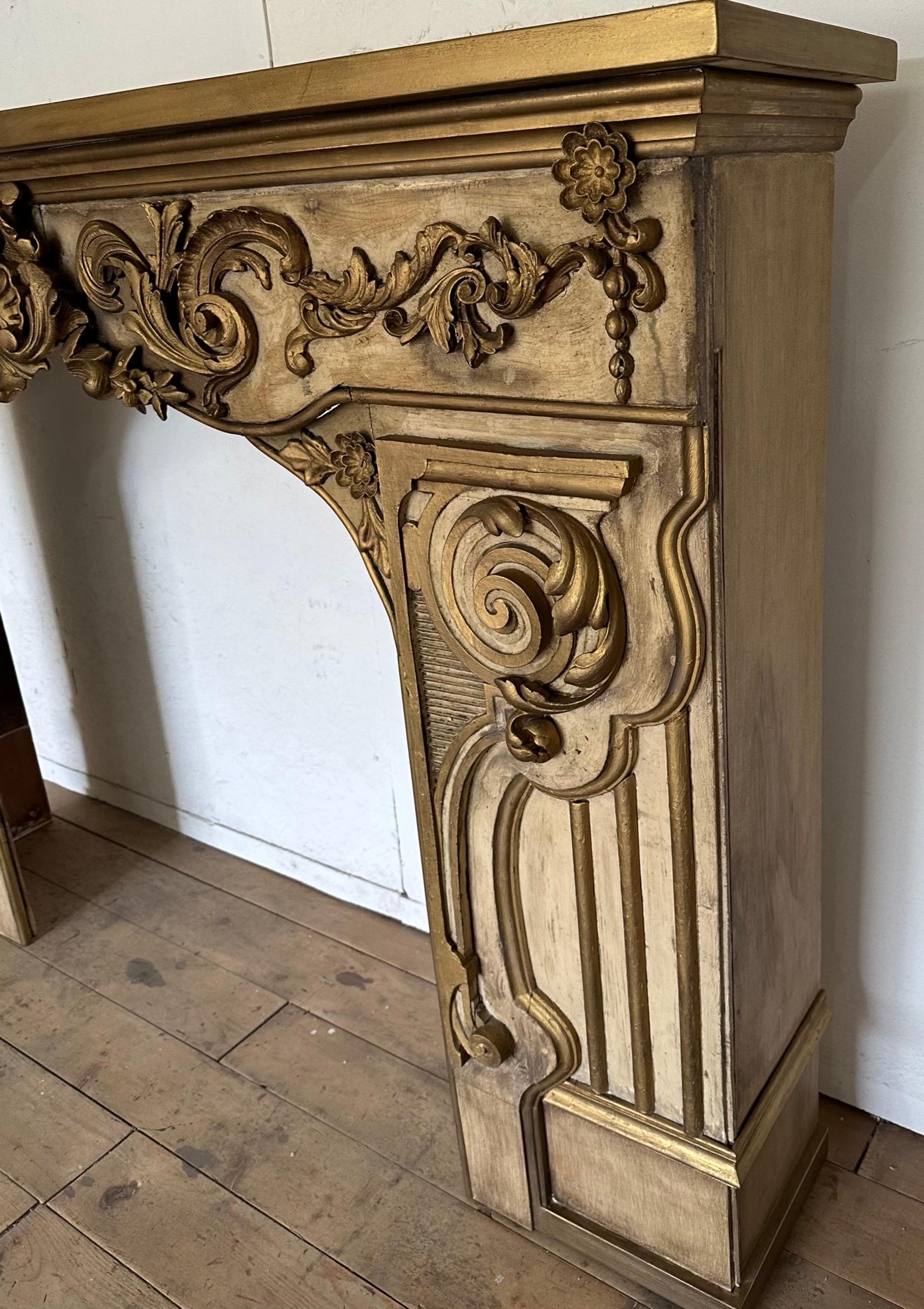 Wood Antique French Baroque Fireplace Mantel For Sale