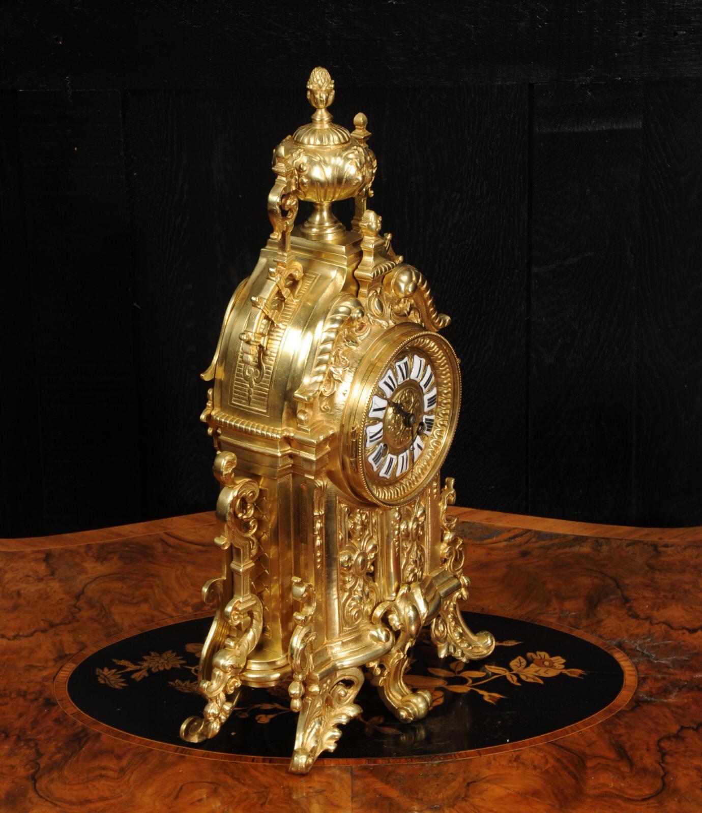 Antique French Baroque Gilt Bronze Clock 4