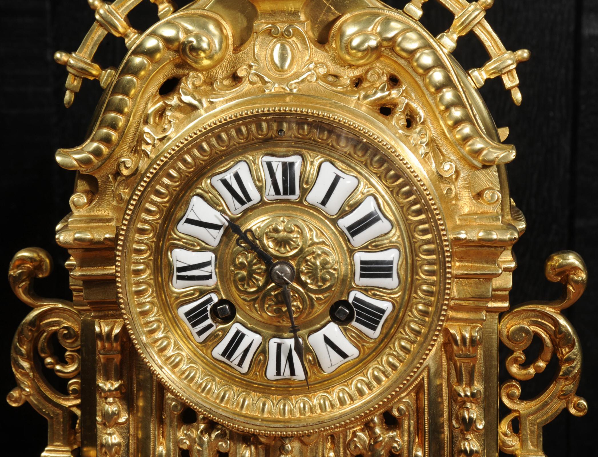 Antique French Baroque Gilt Bronze Clock 5
