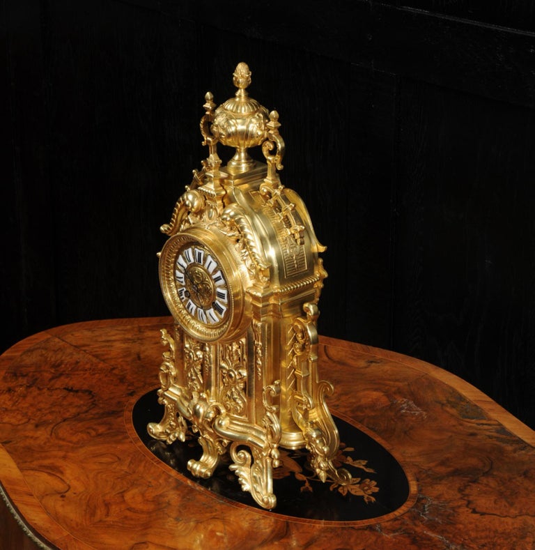 Antique French Baroque Gilt Bronze Clock For Sale 4