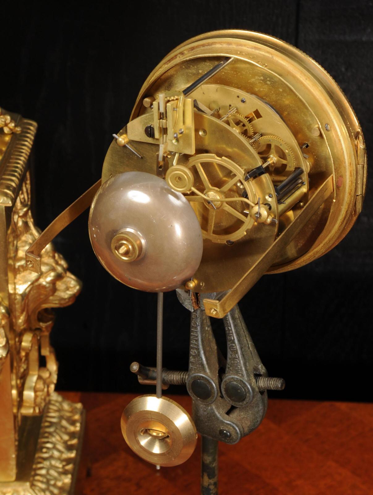 Antique French Baroque Gilt Bronze Clock, Lions Masks 14