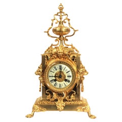 Antique French Baroque Gilt Bronze Clock, Lions Masks