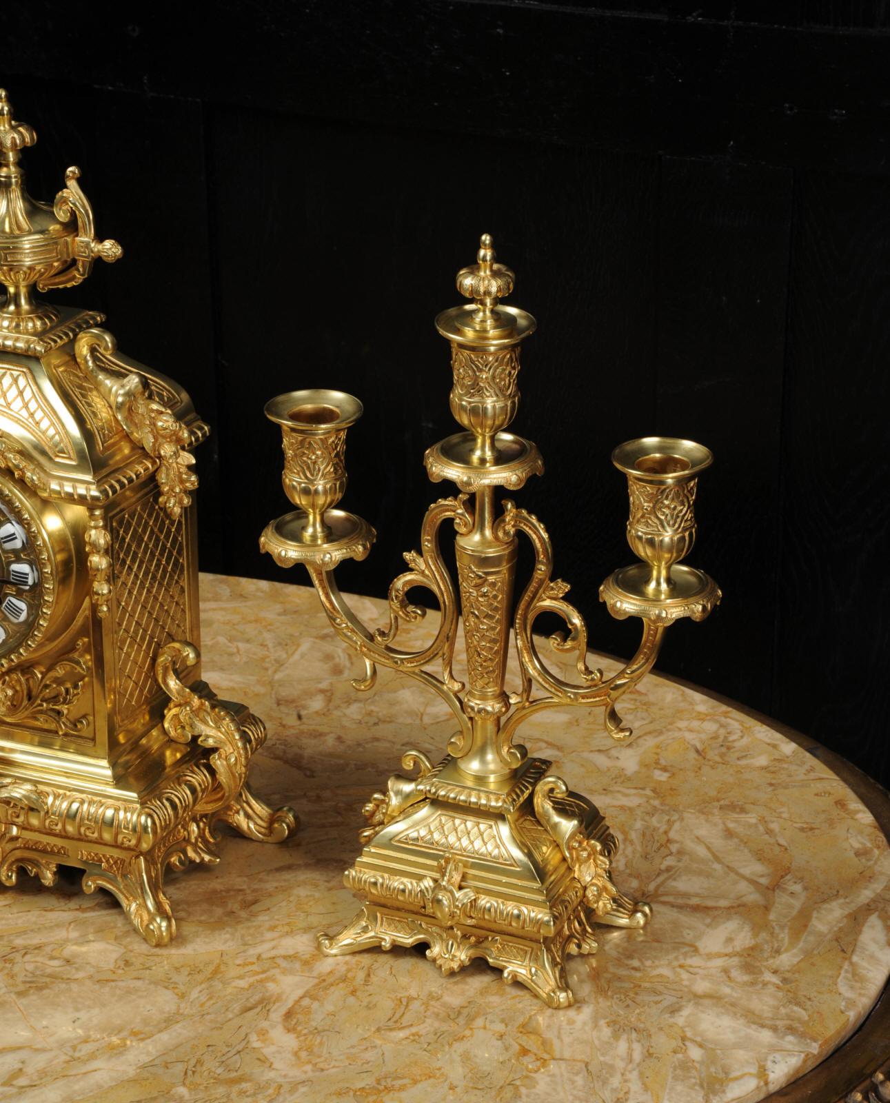 Antique French Baroque Gilt Bronze Clock Set by Japy Freres 9