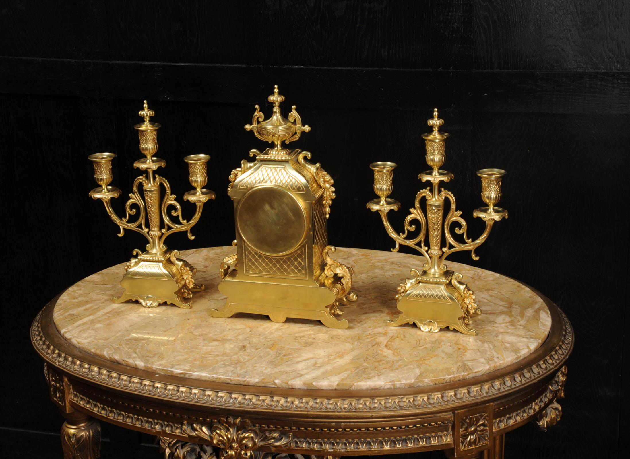 Antique French Baroque Gilt Bronze Clock Set by Japy Freres 13