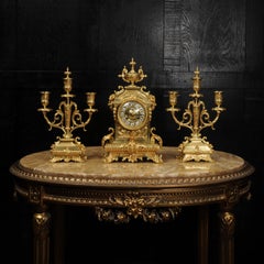 Antique French Baroque Gilt Bronze Clock Set by Japy Freres