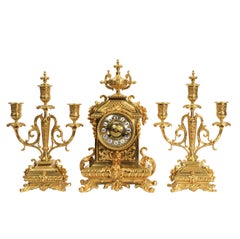 Antique French Baroque Gilt Bronze Clock Set by Japy Freres