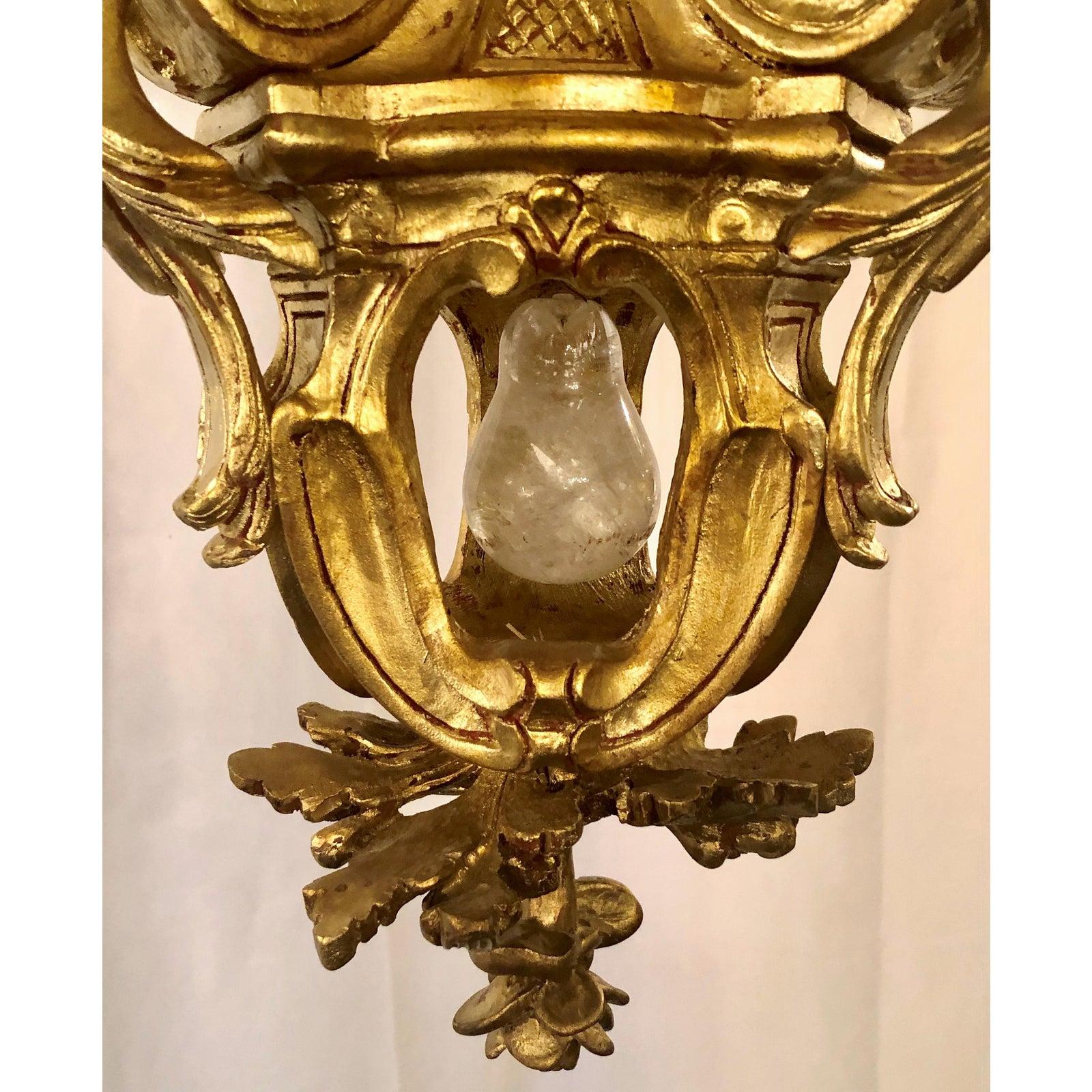 Antique French Baroque Giltwood and Rock Crystal 9-Light Chandelier In Good Condition In New Orleans, LA
