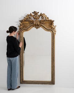 Antique French Baroque Giltwood Mirror, Ornate Scrollwork, 1880s