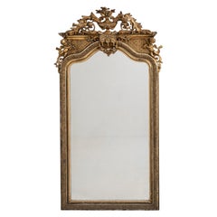 Antique French Baroque Giltwood Mirror, Ornate Scrollwork, 1880s
